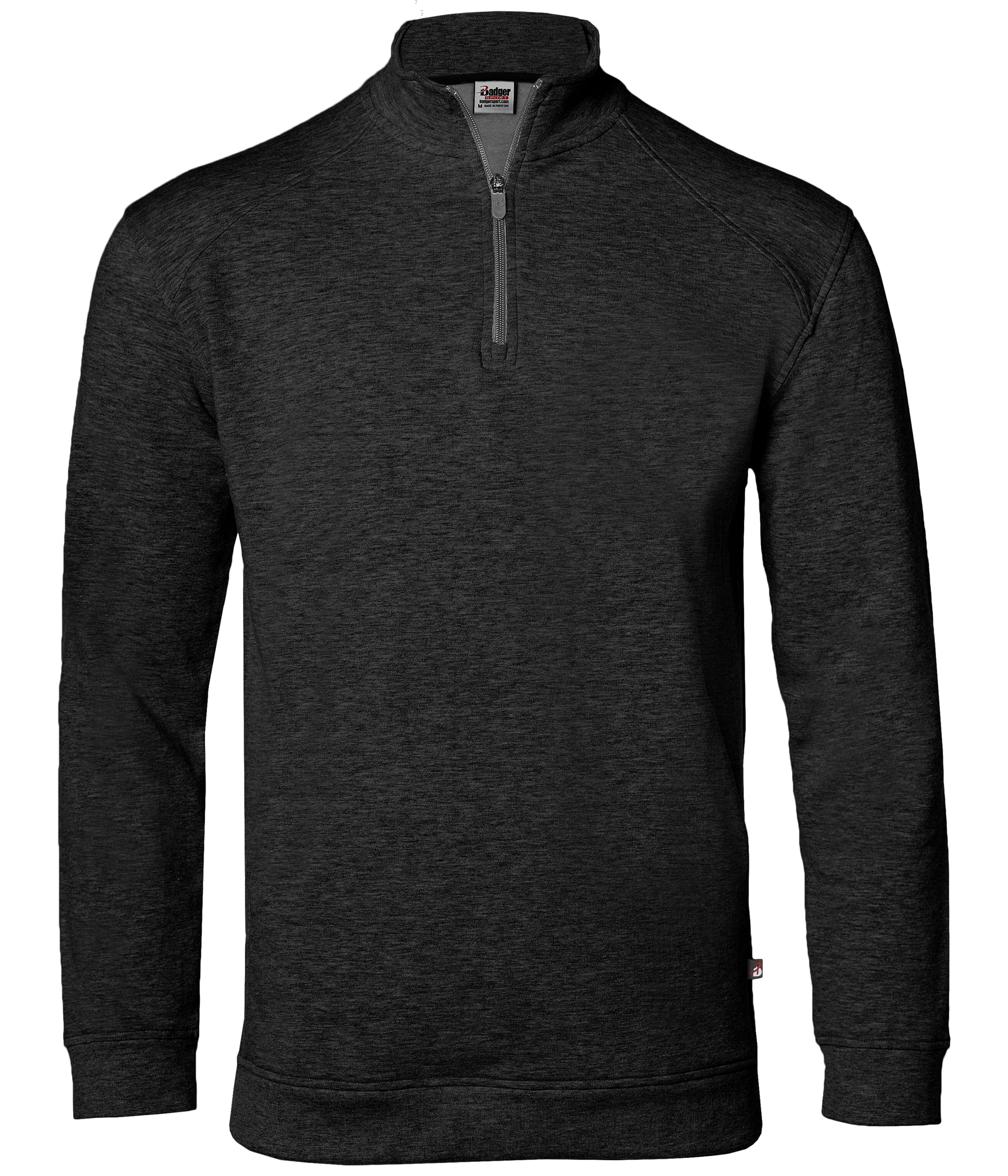 Men’s black french teryy quarter-zip athletic pullover with stretch performance fabric for training and workouts. Men’s black french teryy quarter-zip athletic pullover with stretch performance fabric for training and workouts.