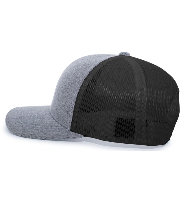 thumbnail image 2 of Pacific Headwear 110C Heather Trucker Snapback – Mid-Profile, Curved Visor, Mesh Back, Unisex 2 of 5