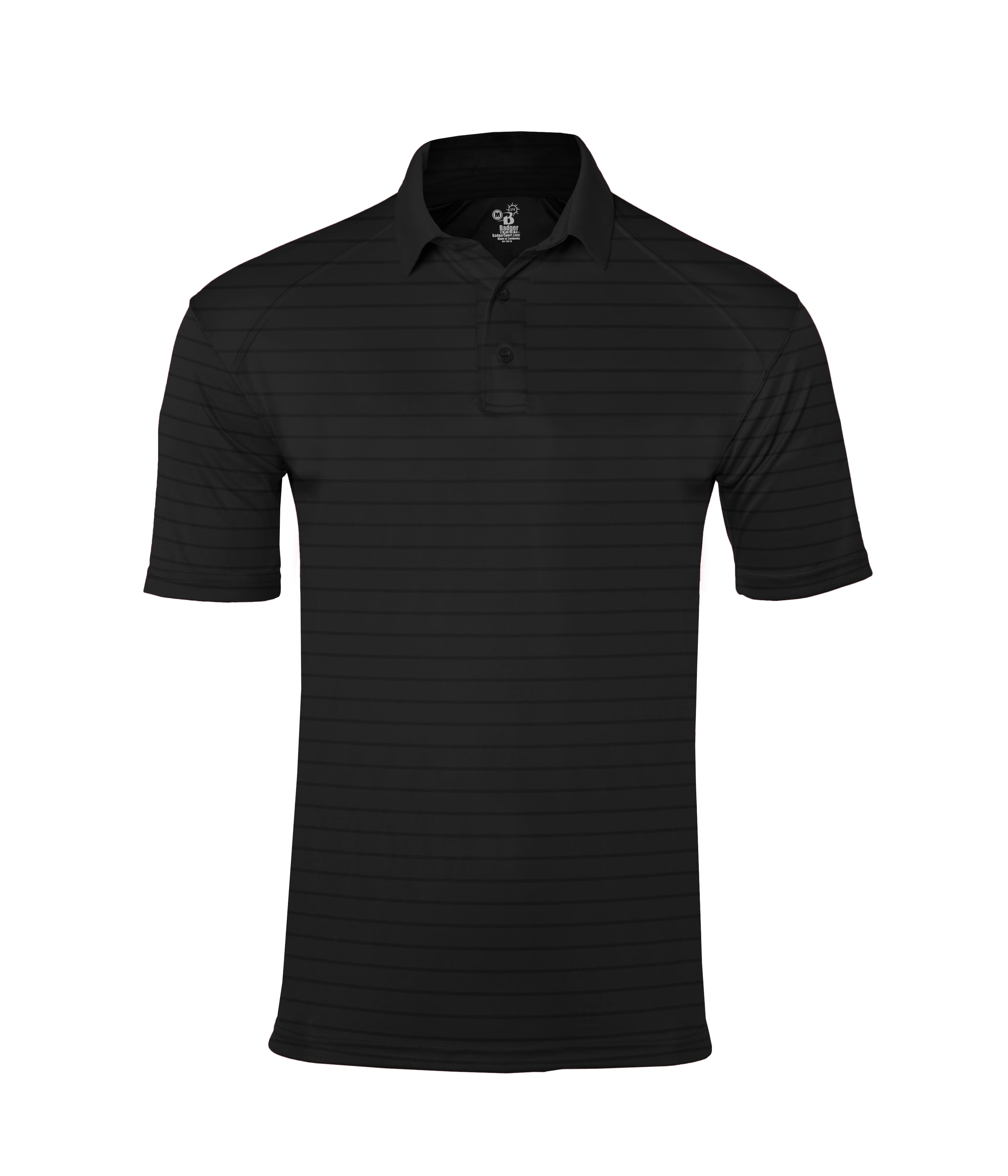 Badger Sport Men's 404200 Ultimate Black Cross Tech Polo with Tonal stripes and the three button placket