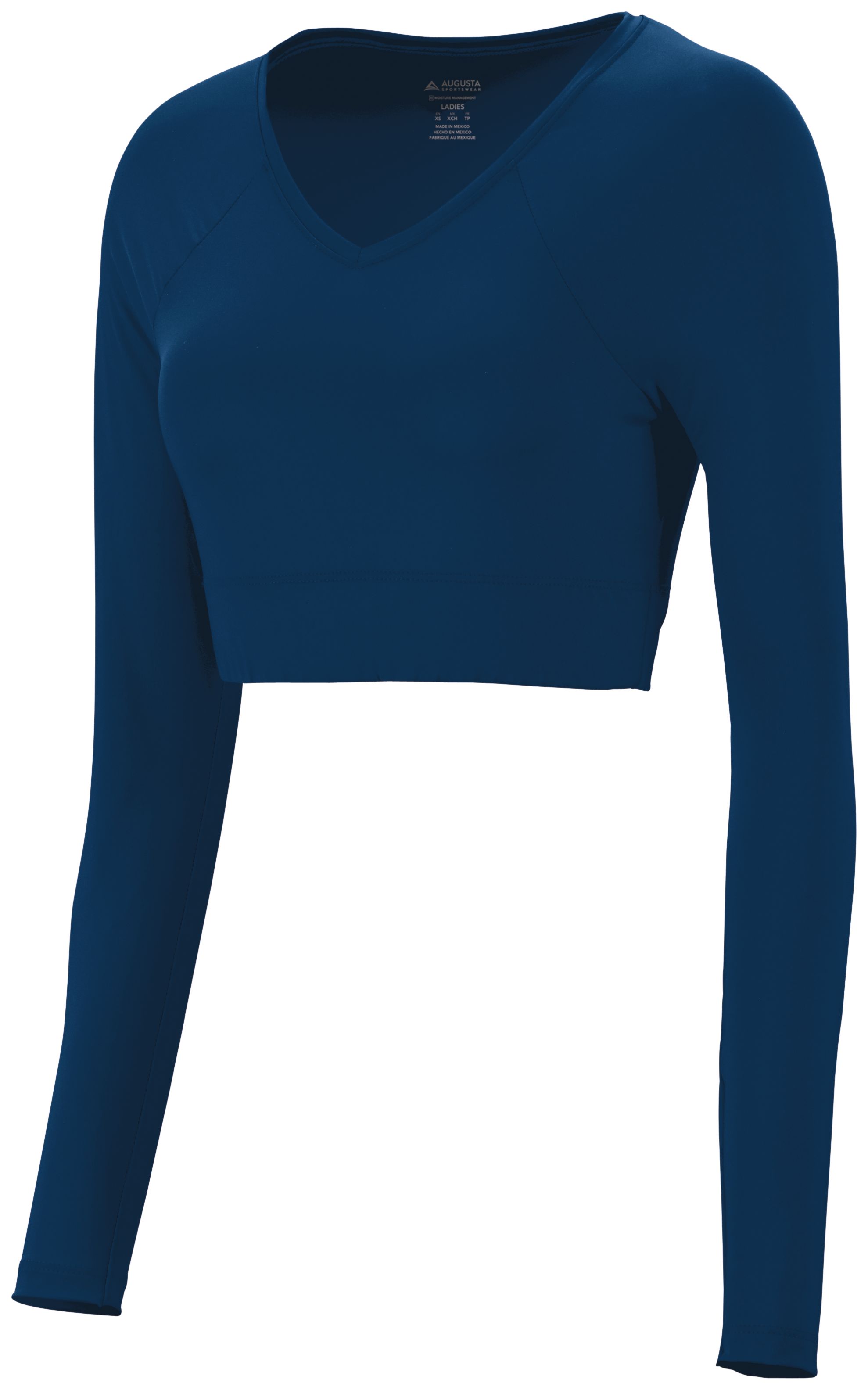 Casual Polyester Blend V-Neck Full Sleeves Navy Blue Crop Top (17Inches)