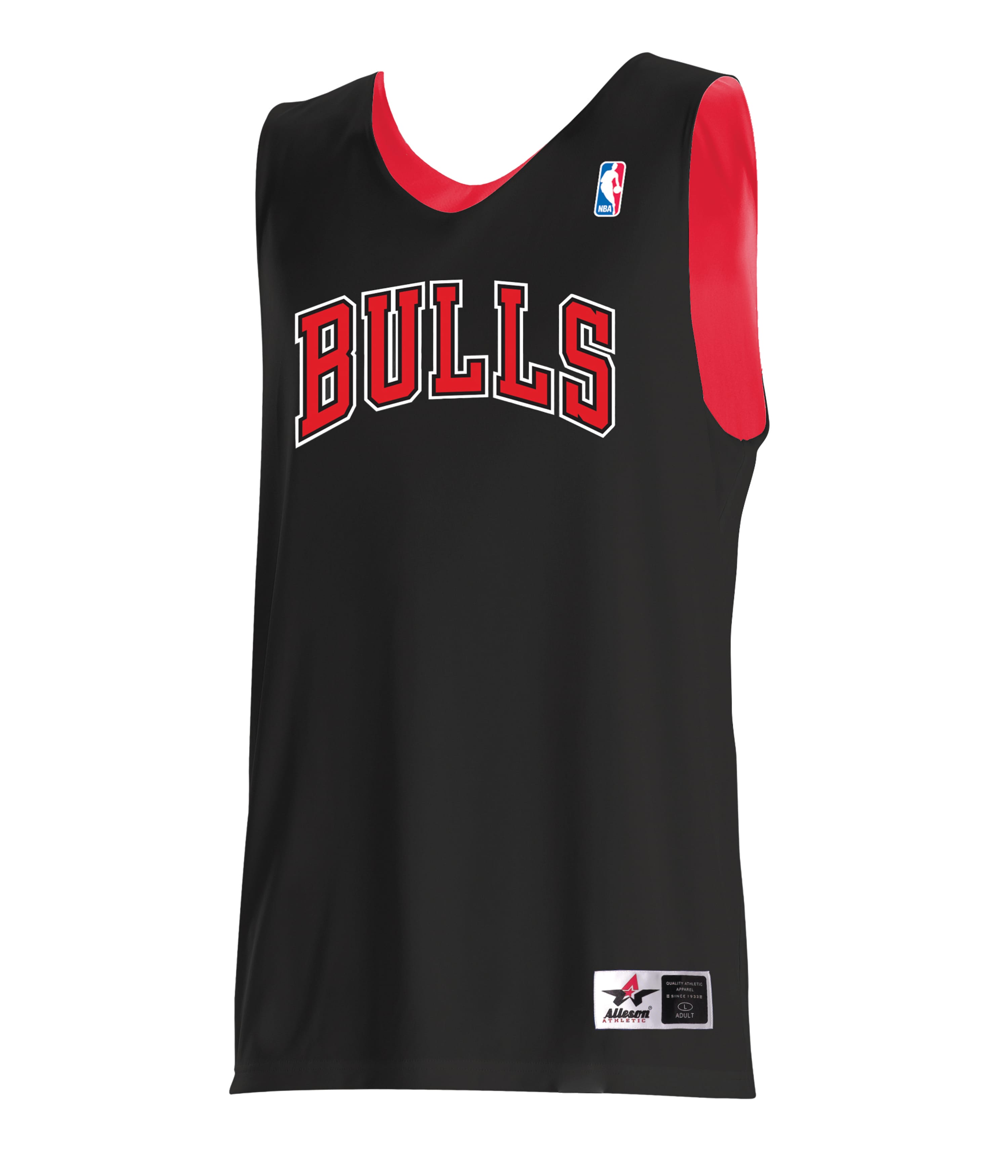 Agusta Sportswear Men's reversible NBA-style red and black basketball jersey with slim shoulder width and moisture-wicking fabric.